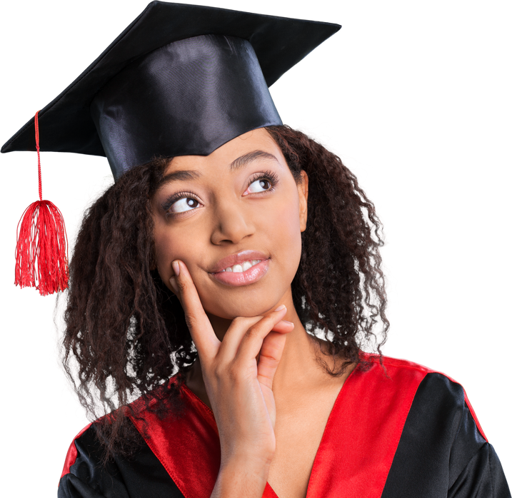 Young Afro American Female Student Dressed in Black Graduation Gown